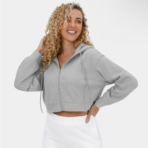 Halara Waffle Cropped Sports Sweatshirt Size Medium in Color Antarctica / Gray